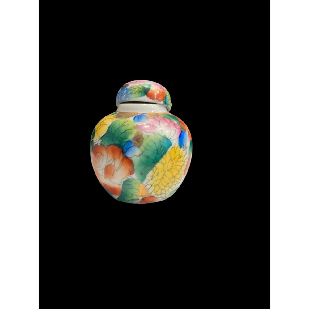 Vintage Hand Painted Floral Porcelain Ginger Jar Gold Gilt Small Decorative 3"
